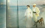 Peter Severin Kroyer sommeraften ved skagens strand, kunstneren med hustru oil on canvas